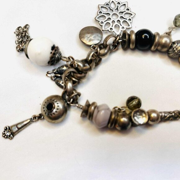Vintage Charm Bracelet Metal & Ceramic 19–21 cm Boho Ethnic Style - Picture 6 of 7